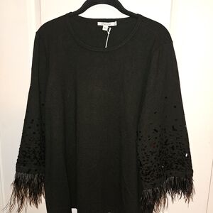 Chic Black Women's Sweatshirt with Sequin Sleeves